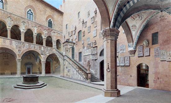 Givlio Giuliani Courtyard of the Bargello 18 x 29in.
